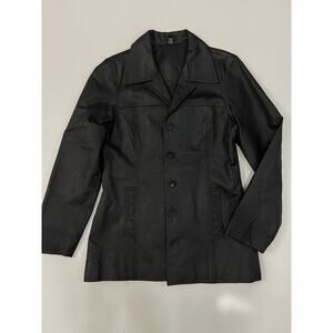 VTG Jacqueline Ferrar Women's M Large Black Leather Button Up Jacket Lining